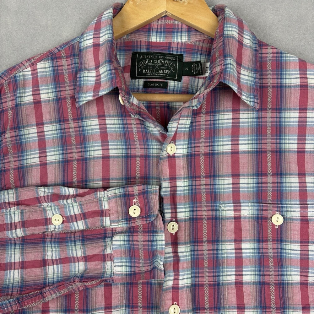 Polo Country Ralph Lauren Plaid Shirt Mens Medium Pink Western Workshirt Casual